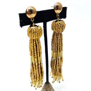 Gold Beaded Tassel Earrings Shoulder Duster Statement V for Laura Vann